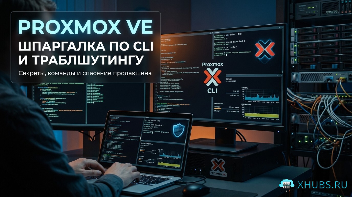 Gemini_Generated_Image_z0ekt8z0ekt8z0ek Proxmox VE, PVE CLI шпаргалка, команды qm pct, траблшутинг Proxmox, зависла виртуальная машина Proxmox, как убить процесс qemu, понизить кворум corosync pvecm expected 1, импорт qcow2 vmdk в proxmox, pct mount rootfs, снятие локов qm unlock, восстановление кластера proxmox split brain, настройка pvesm storage.